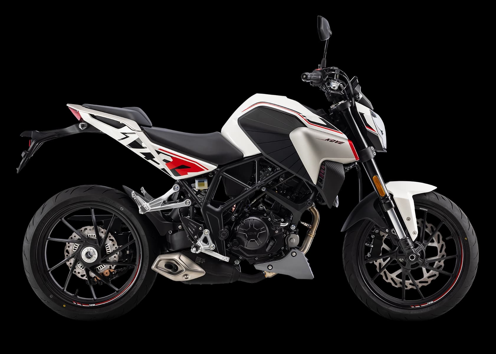 Kove NK 125R naked branca, vista de perfil