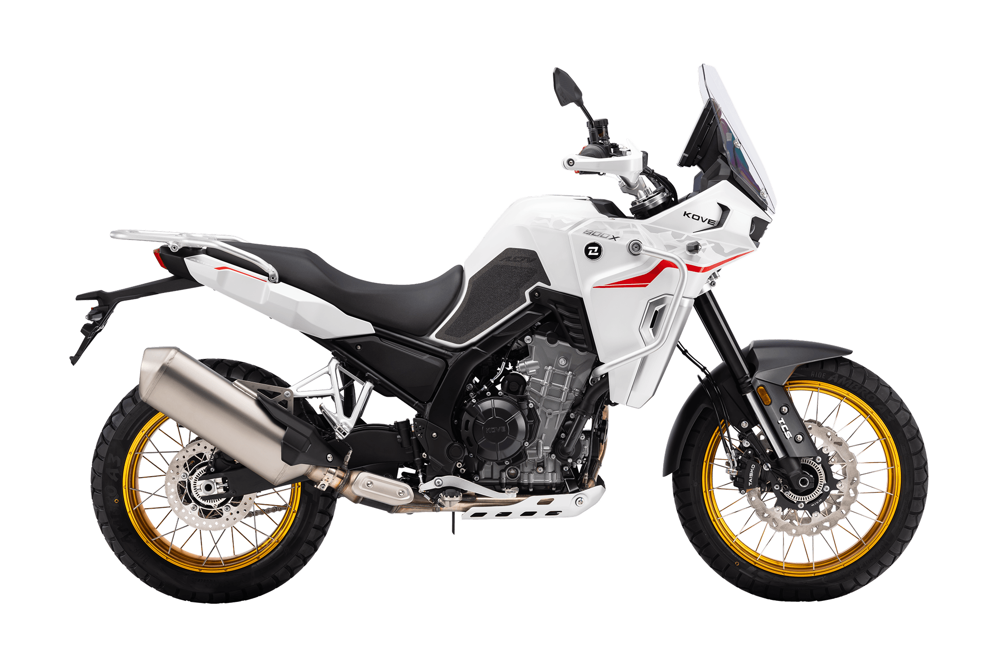 Kove 800X GT na cor branca, vista de perfil